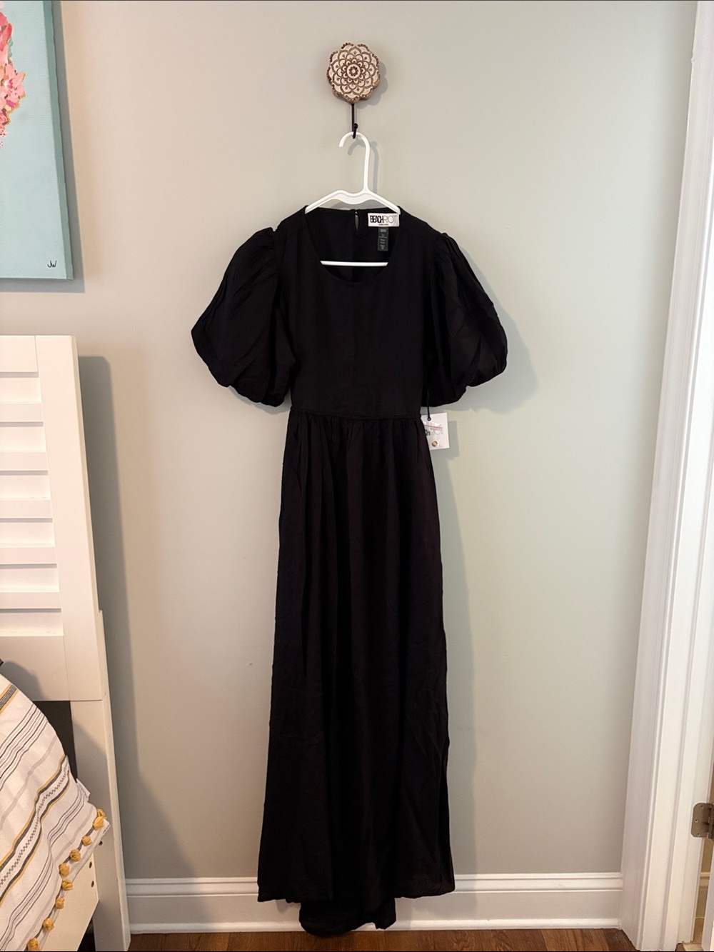 Beach Riot Black Dress with Short Puff Sleeves Open Back